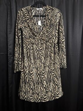 Ces Femme Black and Beige Zebra-Print Long Sleeve Dress